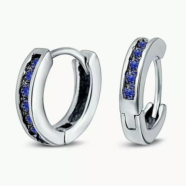 Channel Tanzanite Huggie Hoop Earrings in Solid Sterling Silver