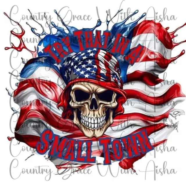 Sublimation Transfer Print Small Town Skull Ready To Press Heat Transfer