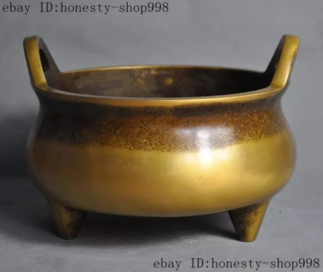 8" Marked Old Chinese buddhism temple Pure bronze joss incense burner Censer