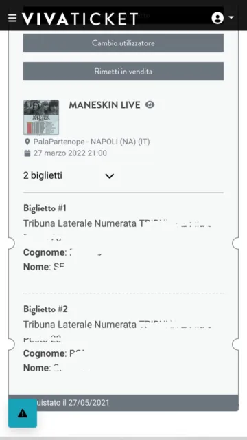2 biglietti concerto Maneskin Napoli 29/03/2023 2