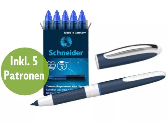 Schneider Tintenschreiber Tintenroller One Change 0,6mm + 5 Patronen, blau