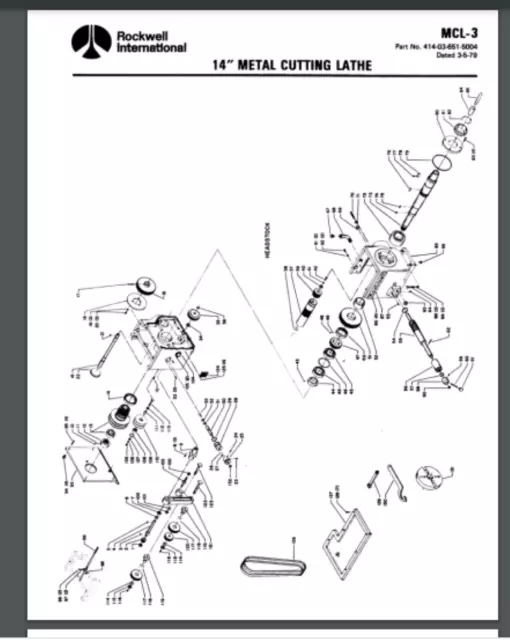 1979 Rockwell 14 INCH Metal Cutting Lathe parts list manual 16 pages MCL-3