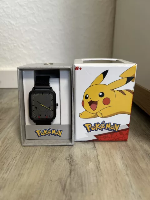 Pokemon süßes quadratisches Pikachu-Uhrengesicht mit Netzband schwarz Limitiert