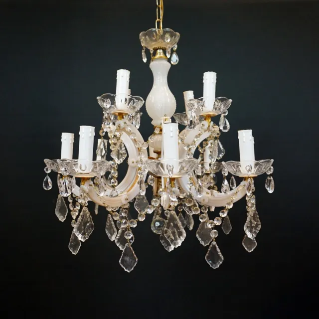 12 Arms Cast Crystal Prism Porcelain | Vintage Maria Theresa Chandelier Lighting