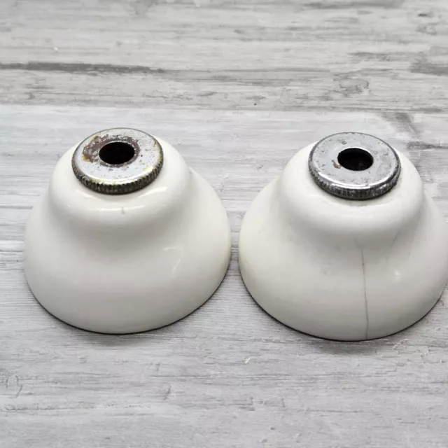 Antique Porcelain Escutcheons Matching Pair Shower Faucet Sink Tub Vintage