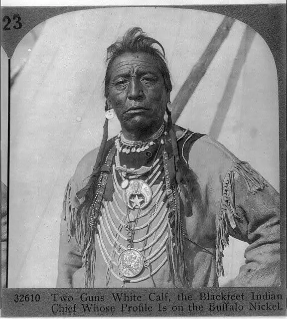 Two Guns White Calf, the Blackfeet Indian Chief whose profile is o- Old Photo