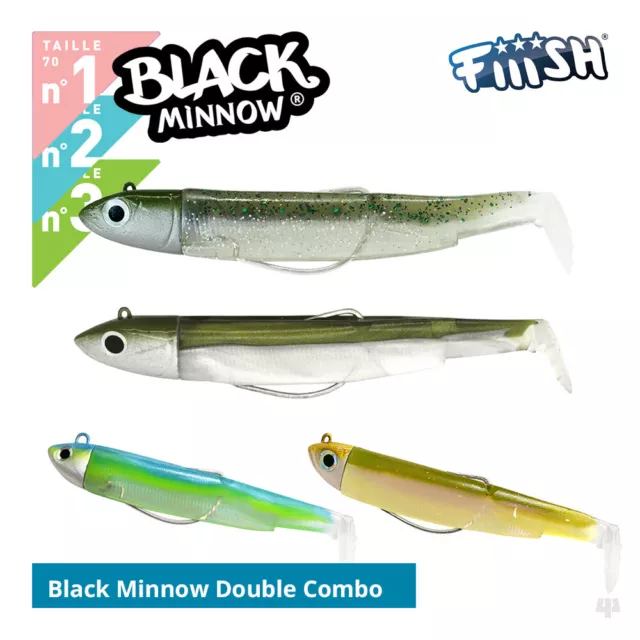 Fiiish Black Minnow Lures Double Combo Pack - Bass Wrasse Pollock Cod Sea Trout