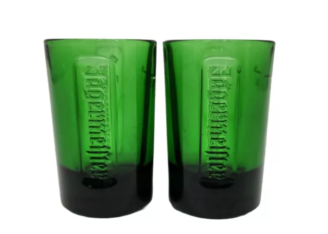 Jagermeister Shot Glasses 2 Heavy Green Glass 1oz - Set of 2