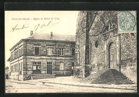 CPA Sivry-sur-Meuse, Eglise et Hôtel de Ville