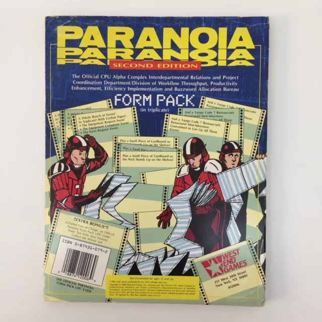 Paranoïa Deuxième Edition Forme Paquet Neuf West End Games RPG 1988