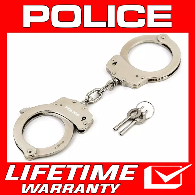 POLICE Handcuffs Double Lock Heavy Duty Metal Steel Professional Silver