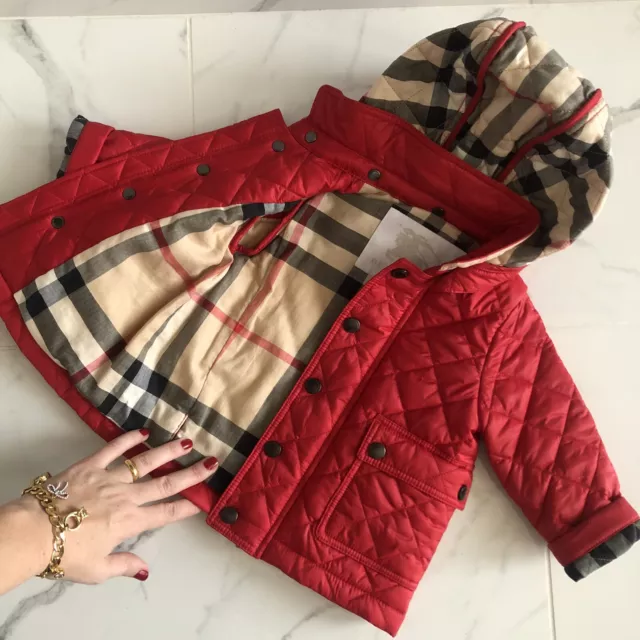 6-9 Months Authentic BURBERRY Boy Girl Jacket Hooded Quilted Check Children