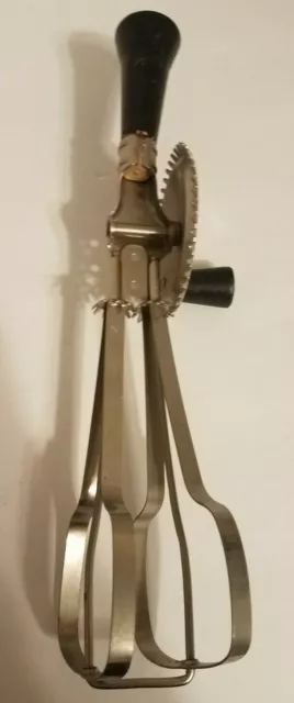 Vintage EKCO U.S.A. Black Wood Handle Hand Crank Egg Beater Mixer