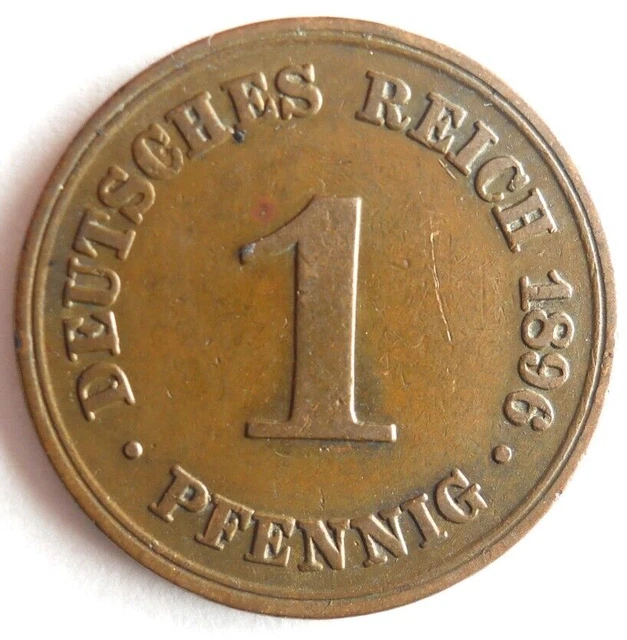 1896 GERMAN EMPIRE PFENNIG - Excellent Coin - FREE SHIP - Germany Bin #15