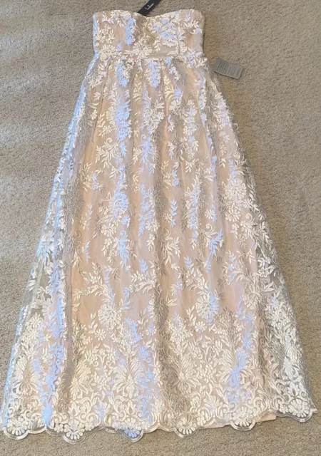 Lulus Love Will Find A Way Lace Strapless Maxi Dress Medium Peach