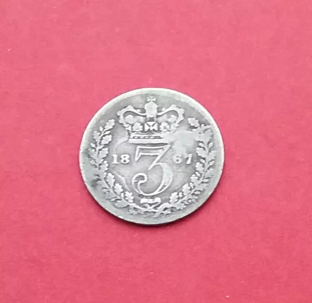 1867 Silver Threepence 3d Queen Victoria Great Britain (SCARCE) COIN.