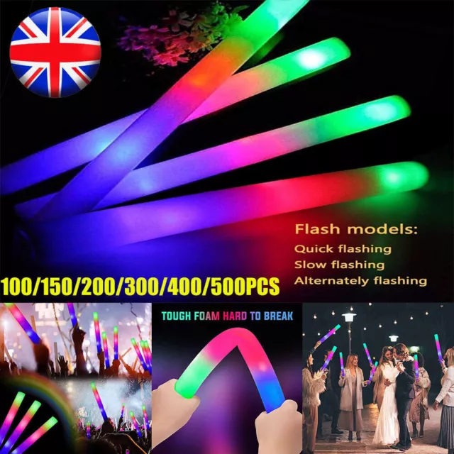 12-1020X Light Up Foam Sticks LED Wands Batons DJ Flashing Glow Concert Party UK 2