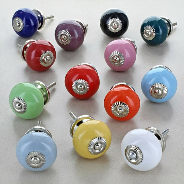 Lot of 15 PC Handles Cabinet Drawer Knobs Ceramic Closet Wardrobes Multicolour