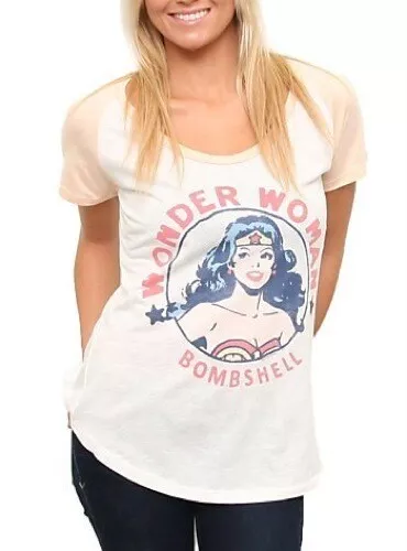 Junk Food Wonder Woman Bombshell 'The Outfielder' Raglan Sugar Cream Juniors