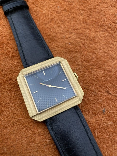 Montre Vintage Louis Frey - 17 Rubis - Boîtier Et Bracelet Doré, Cadran Noir - Occasion
