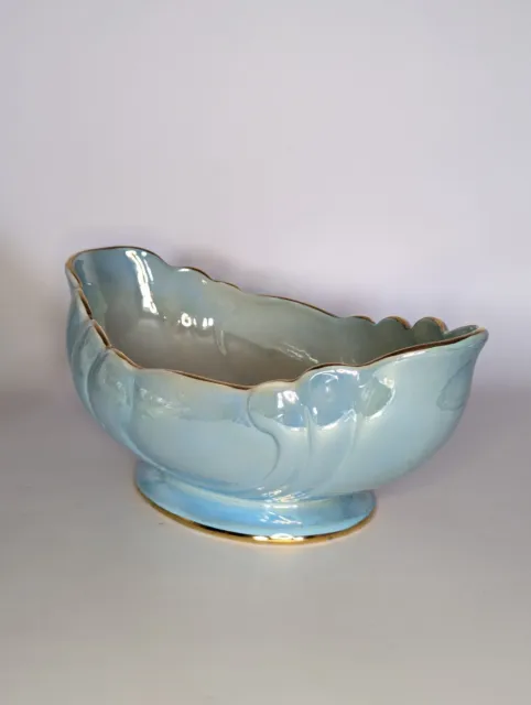 VINTAGE ART DECO ‘MALING’ LUSTRE Blue OVAL DISH WITH GOLD TRIM