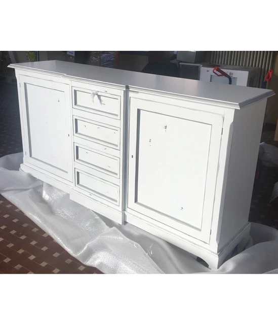 MOBILI 2G Madia Credenza In Legno Shabby Chic Bianca L.201 P.52 H.113