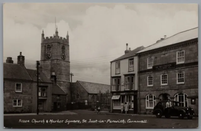 Church & Market Square St Just-in-Penwith Cornwall England Real Photo Postcard