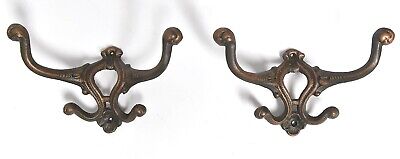 2 Large Victorian Style  Brass Finish Wall Mount Hook 4 Prongs Each