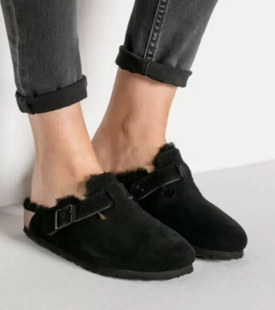 Birkenstock Boston Genuine Shearling Lined Clog Black Women’s New Size 38, US 7