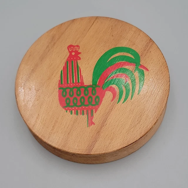 Vtg Hand-Painted MCM Rooster Design Wooden Hamburger Press Made in Yugoslavia