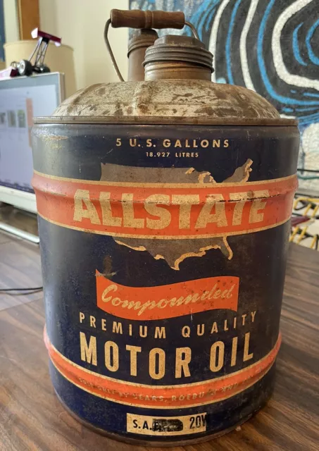 Vintage Allstate Five 5 Gallon Motor Oil Can Sears Roebuck 1950's Advertising