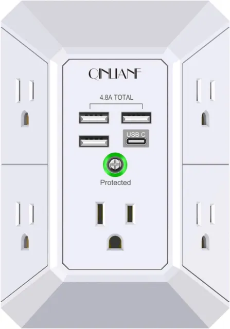 Wall Charger, Surge Protector, QINLIANF 5 Outlet Extender with 4 USB Ports