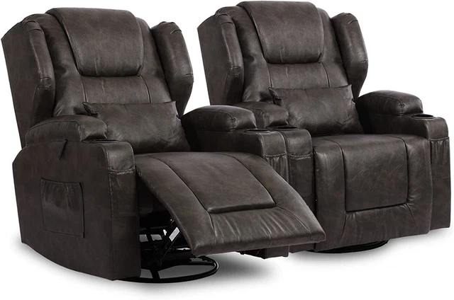 Manual Recliner Faux Leather Swivel Rocker Sofa Chairs for Living Room 2 PCS Set