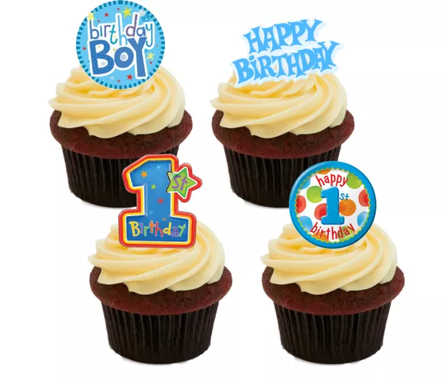 1ST BIRTHDAY BOY Edible Cupcake Toppers, Blue Stand-up Fairy Cake