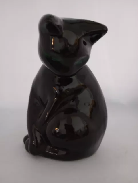 Vintage Mid Century Ceramic Black Cat Figurine Statue 7in Tall Green Eyes