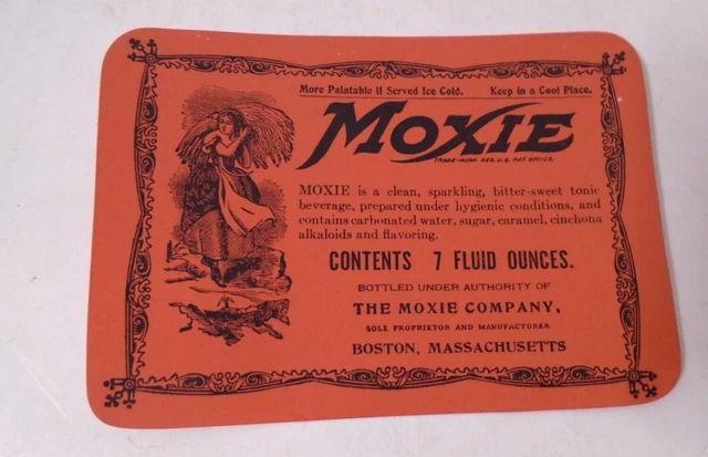 VINTAGE UNUSED MOXIE SODA 7oz BOTTLE LABEL BOSTON MASS ADVERTISING MOXIE COMPANY
