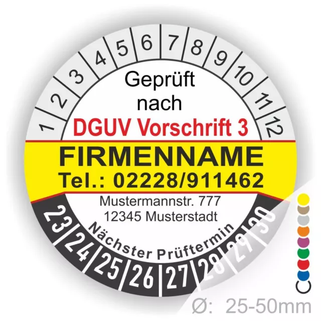 DGUV Prüfplaketten Individueller Aufdruck Werbeaufdruck Prüftermin  Ø:20mm-40mm