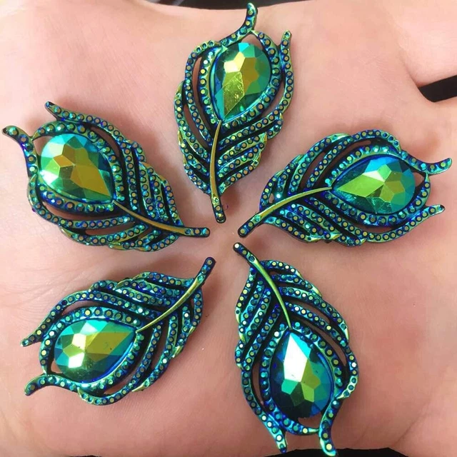 Peacock Feather Cabochons Feather embellishments Glitter Feathers All Colours 2
