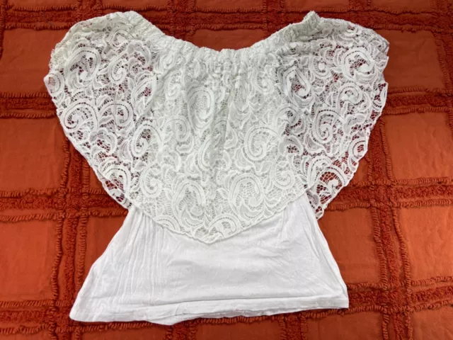 Papaya Lace Off SHoulder Boho Shirt Ladies Size Medium White Hippie Top