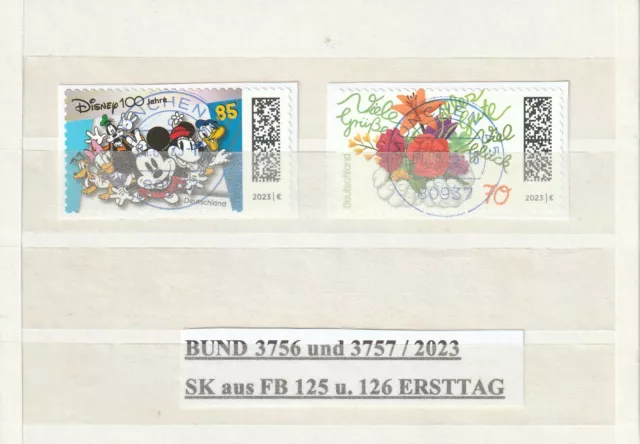 Bund Mi. 3756 u. 3757 / 2023 gestempelt aus FB 125 u. 126 ERSTTAG