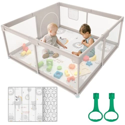 Baby Playpen with Mat, 47x47inch Playpen, Playpen for 47*47inch Grey with mat