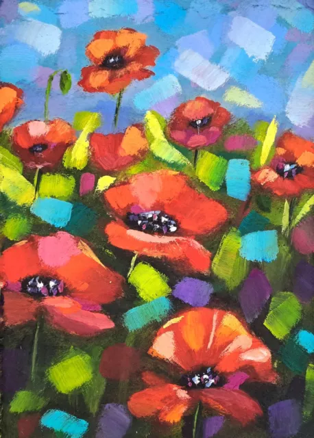 Poppy Painting Floral Original Art Poppies Oil Painting Flowers Small Artwork