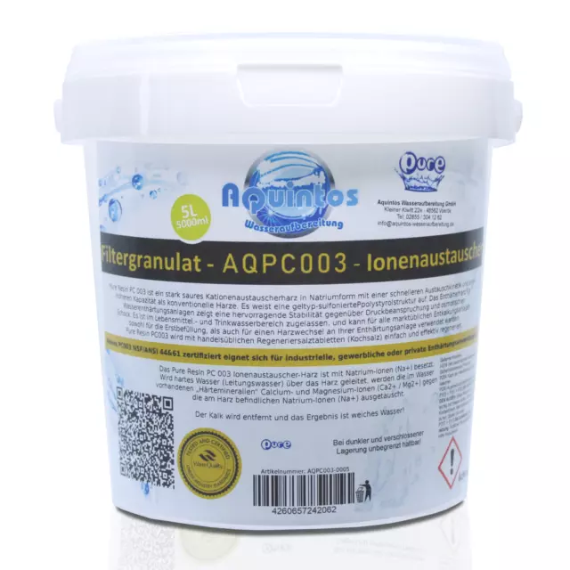 Pure Resin PC003 resina addolcitrice scambiatore ionico acqua impianto di decalcificazione 5 litri