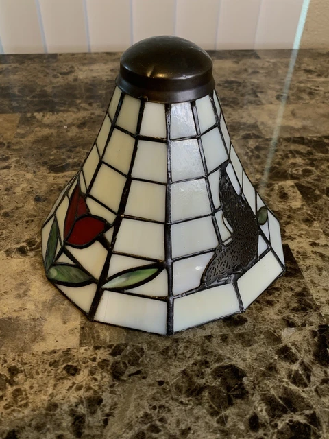 Tiffany Style Stained Glass Tulip and Butterfly Accent Lamp Shade