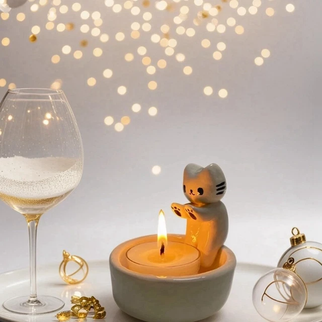 Portacandele A Forma Di Gatto Con Zampe - Realizzato In Resina, Design Simpatico Per Decorazione Casa, Regalo Per Amanti Dei Gatti