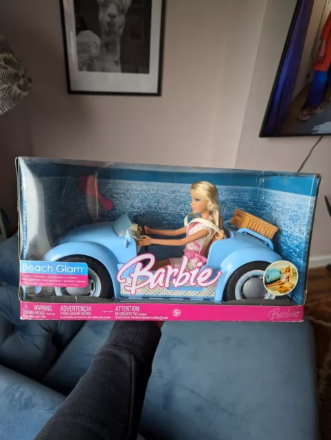 Vintage Barbie Doll Beach Glam With Car In Box