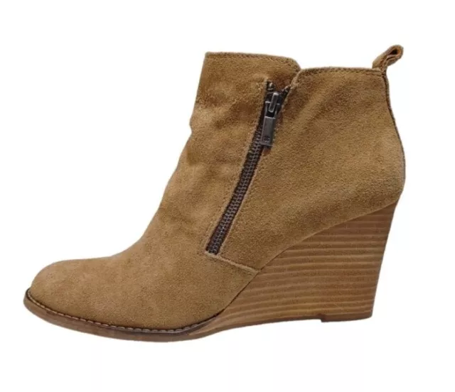 Lucky Brand Brown Suede Leather Double Zipper Wedge Ankle Bootie Women's Size 9