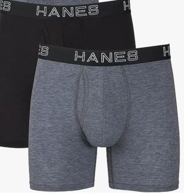 2 Pack Hanes Ultimate mens Total Support Pouch Boxer Briefs, Black/Grey  Small