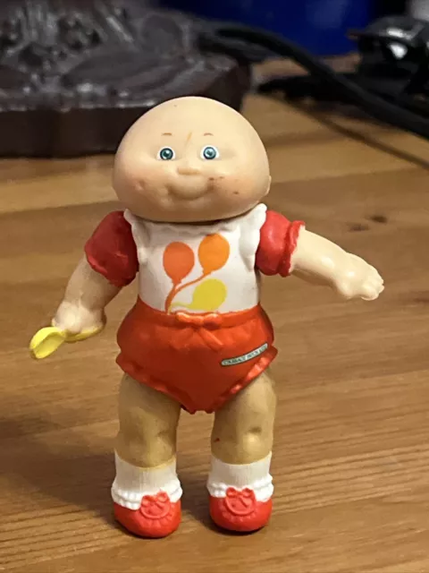 Entzückender Vintage Kohlaufnäher Kinder beweglich Minifigur Baldachin mit Löffel