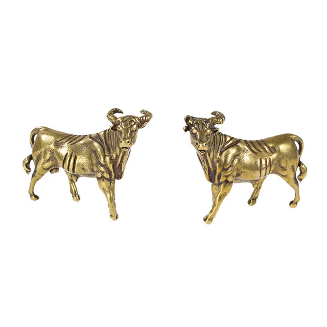 2 Pcs Zodiac Ox Ornament Brass Pi Yao Statue Chinese Figurine